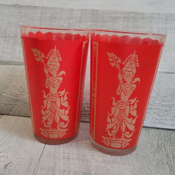 Thai Goddess Mid Century Modern Retro Bar High Ball Glass Set of 6 Asian MCM - Picture 1 of 5